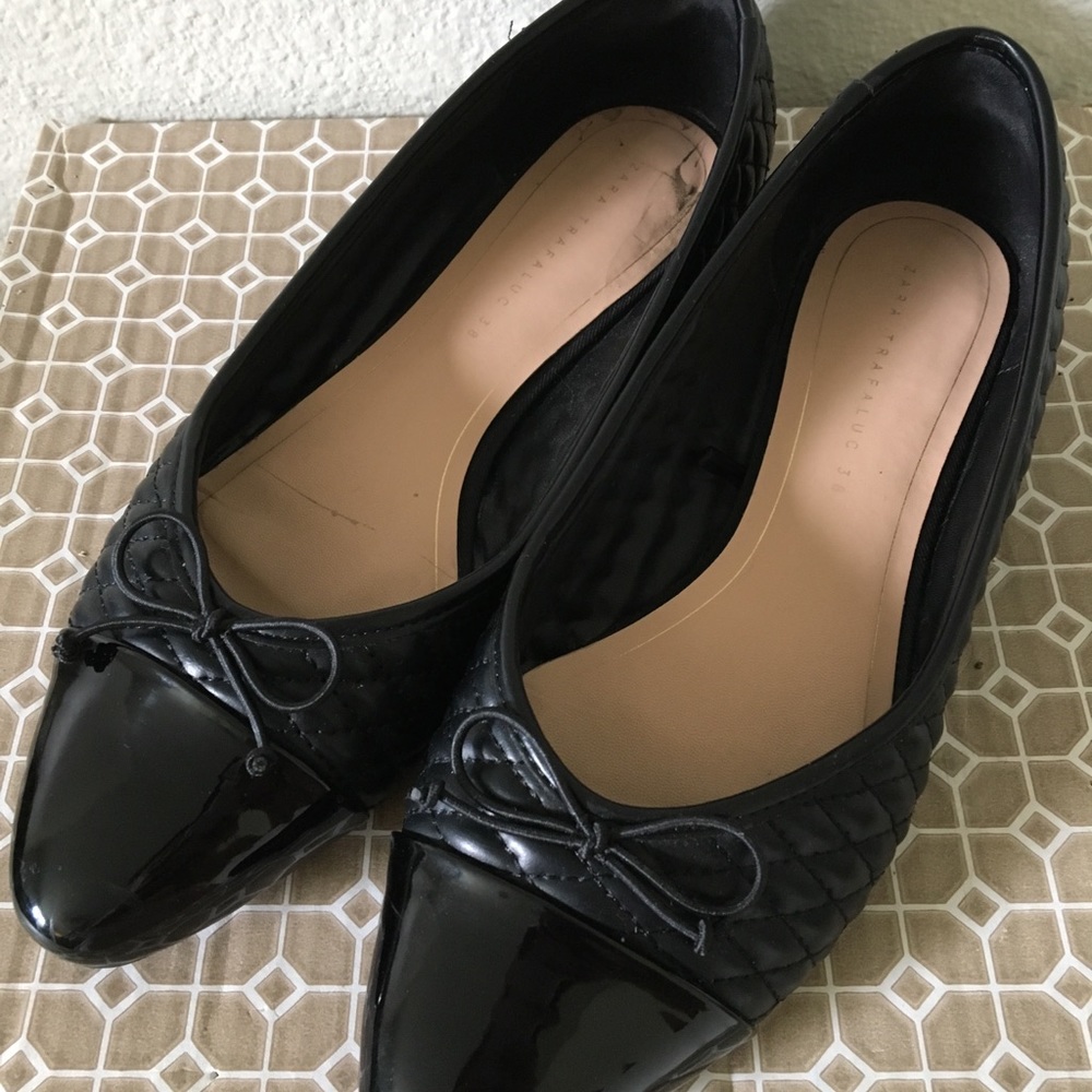 Zara Black Faux Leather Quilted Ballet Flats